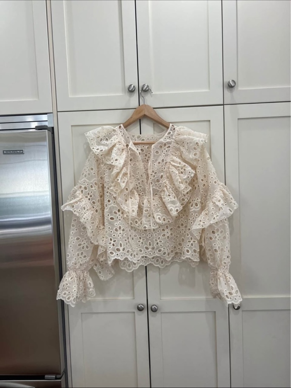 H&M Cream Eyelet Ruffle Blouse